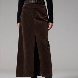 Corduroy Maxi Skirt with Front Slit - Dark Brown